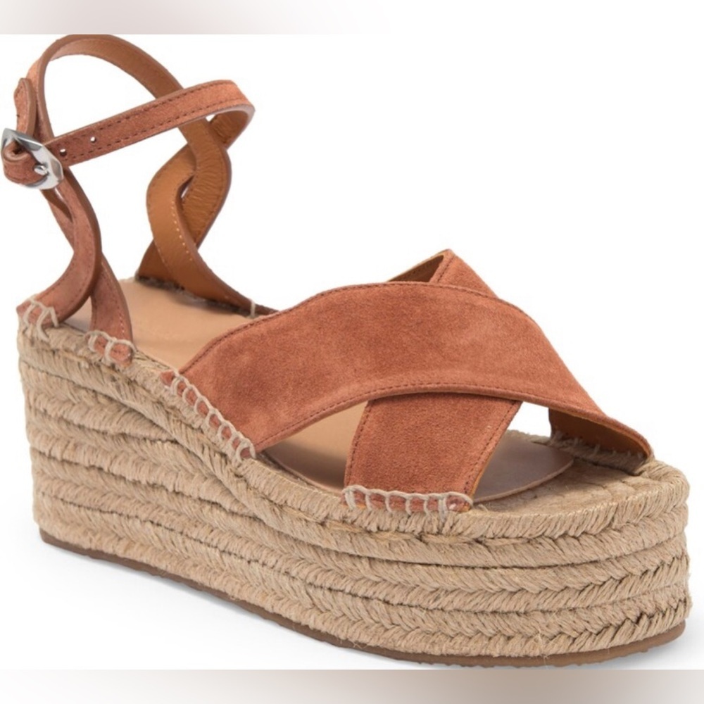 Rag & Bone Hera Cognac Brown Suede Wedge Espadrille Sandal Platform Bohemian
